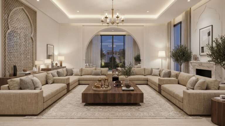 Majlis Sofa Arrangement: Scale, Fabric & Layout