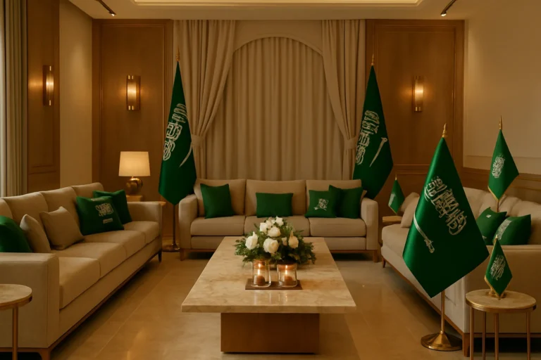 ديكورات مجالس اليوم الوطني: إضاءة وأخضر وأبيض