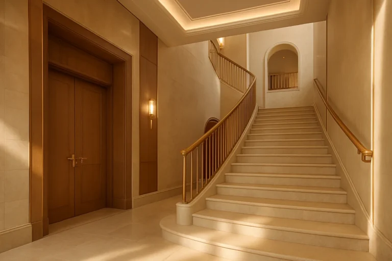 تصميم داخلي لمدخل الفيلا والسلالم في السعودية
